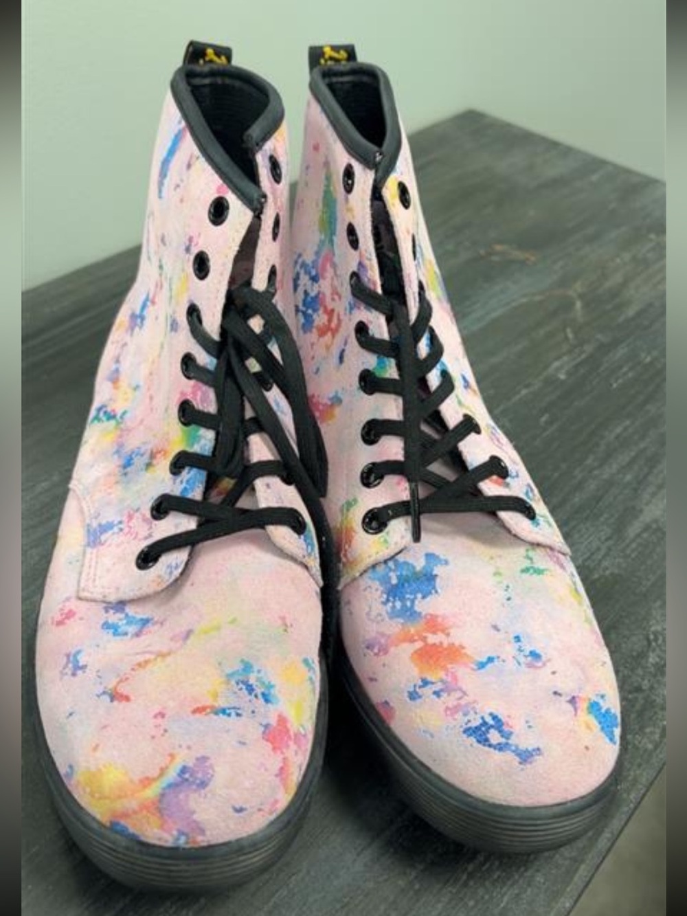 Dr. Martens Pink Paint-Splash Lace-Up Boots - Picture 6 of 6